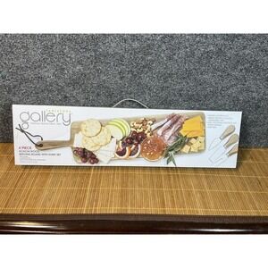 Tabletops Gallery Acacia Wood Serving Board with 3 Cheese Knives 4 Piece Set NEW